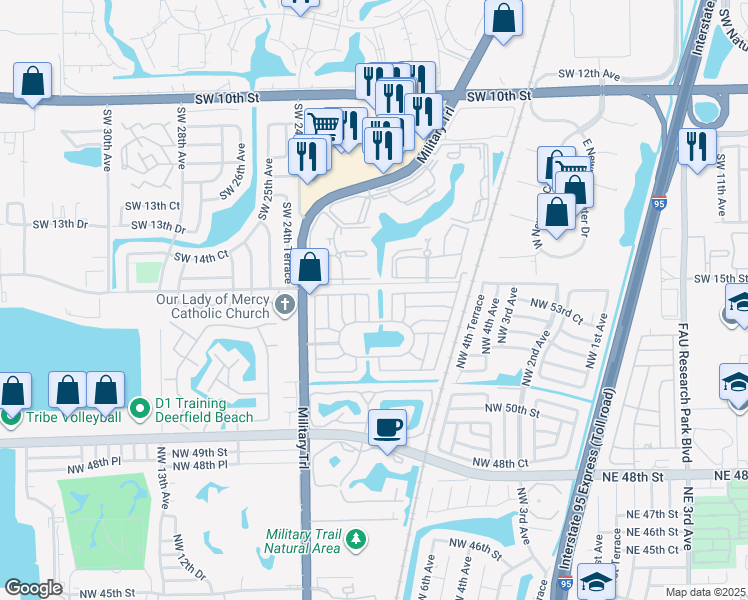 map of restaurants, bars, coffee shops, grocery stores, and more near 1520 Southwest 21st Way in Deerfield Beach
