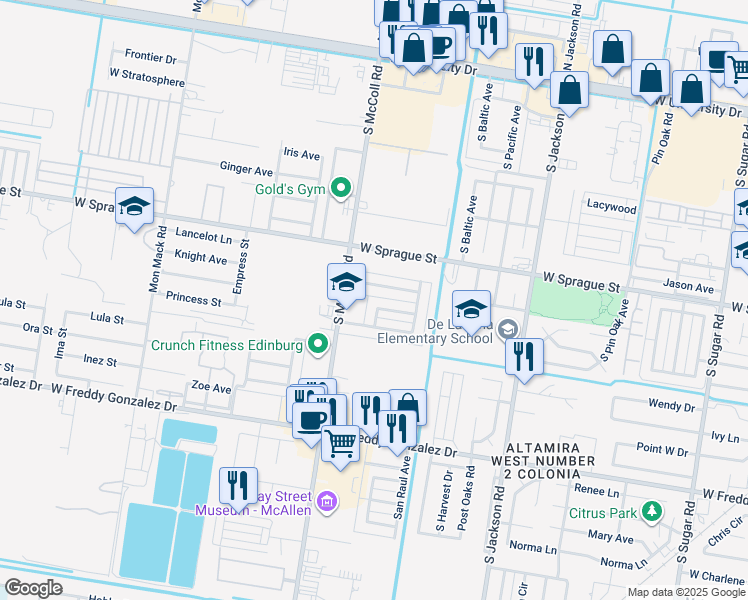 map of restaurants, bars, coffee shops, grocery stores, and more near 2717 Ringgold Circle in Edinburg