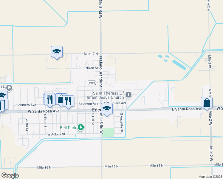 map of restaurants, bars, coffee shops, grocery stores, and more near 303 East Victoria Street in Edcouch