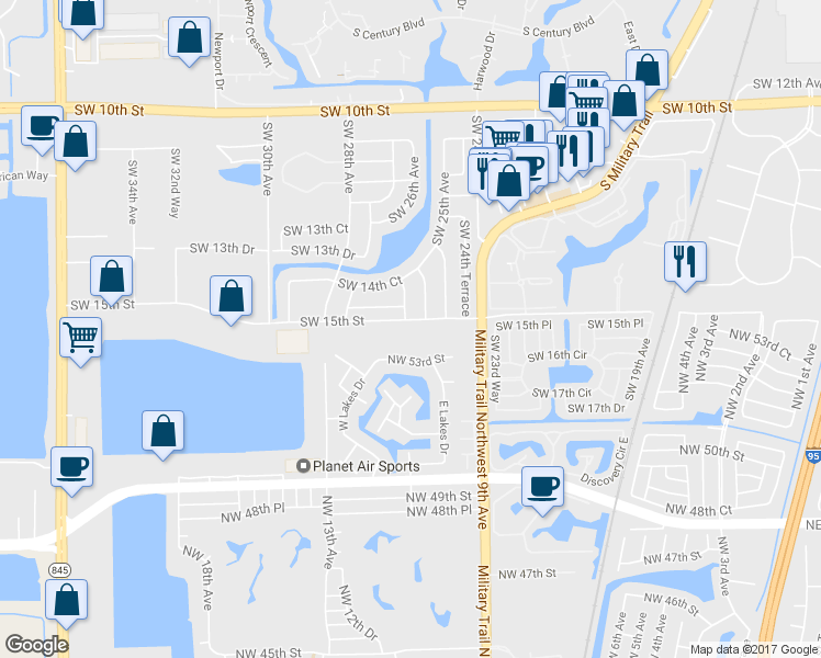 map of restaurants, bars, coffee shops, grocery stores, and more near 2600 Southwest 15th Street in Deerfield Beach