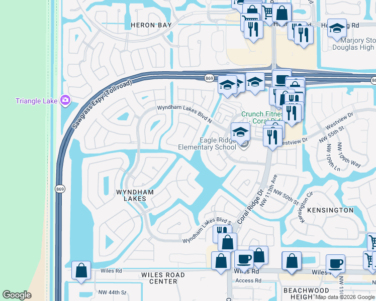 map of restaurants, bars, coffee shops, grocery stores, and more near 5307 Northwest 118th Avenue in Tamarac