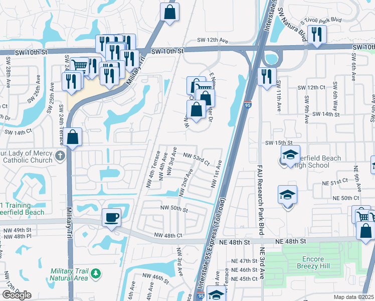 map of restaurants, bars, coffee shops, grocery stores, and more near 231 Northwest 53rd Court in Pompano Beach
