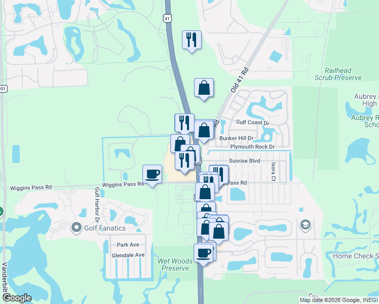 map of restaurants, bars, coffee shops, grocery stores, and more near 13575 Tamiami Trail North in Naples