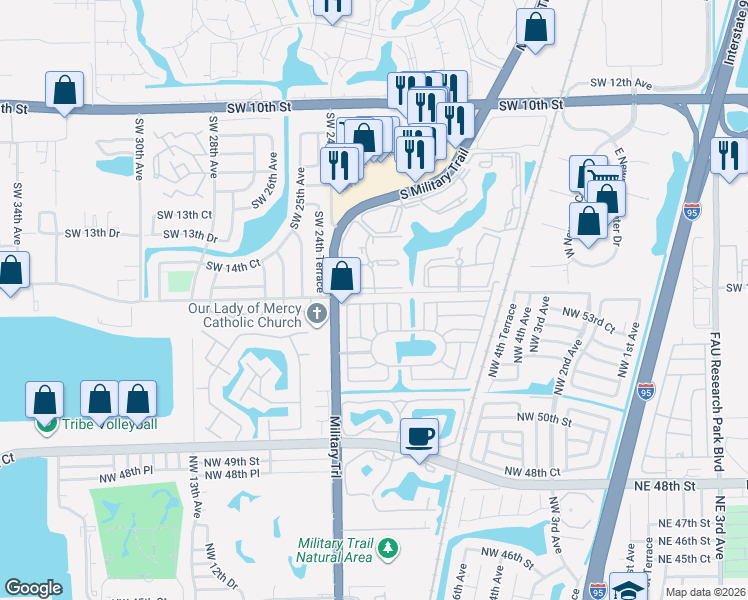 map of restaurants, bars, coffee shops, grocery stores, and more near 1523 Southwest 22nd Way in Deerfield Beach