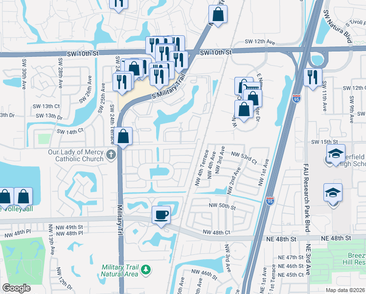 map of restaurants, bars, coffee shops, grocery stores, and more near 1947 Southwest 15th Court in Deerfield Beach