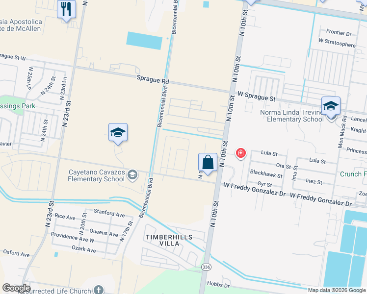 map of restaurants, bars, coffee shops, grocery stores, and more near 10217 North 12th Street in McAllen