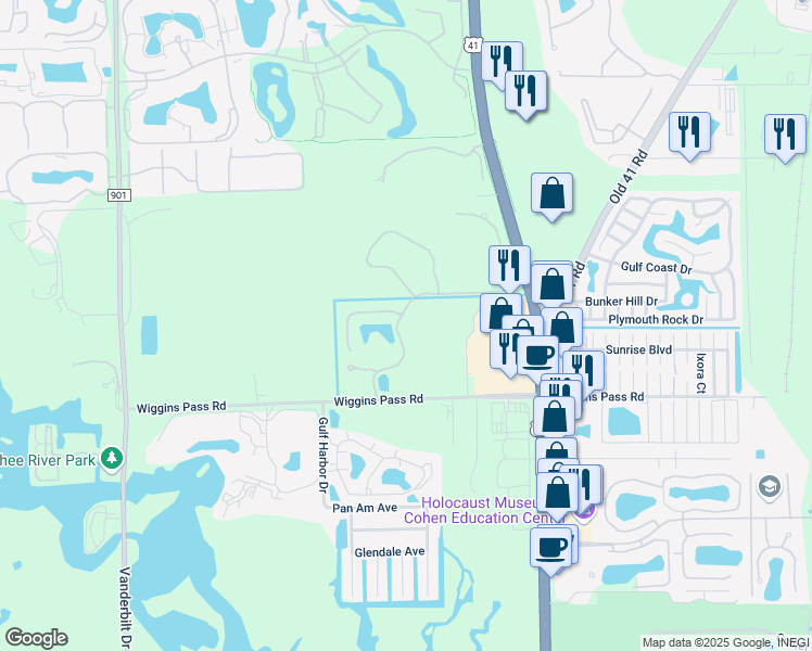 map of restaurants, bars, coffee shops, grocery stores, and more near 703 Wiggins Pass Road in Naples