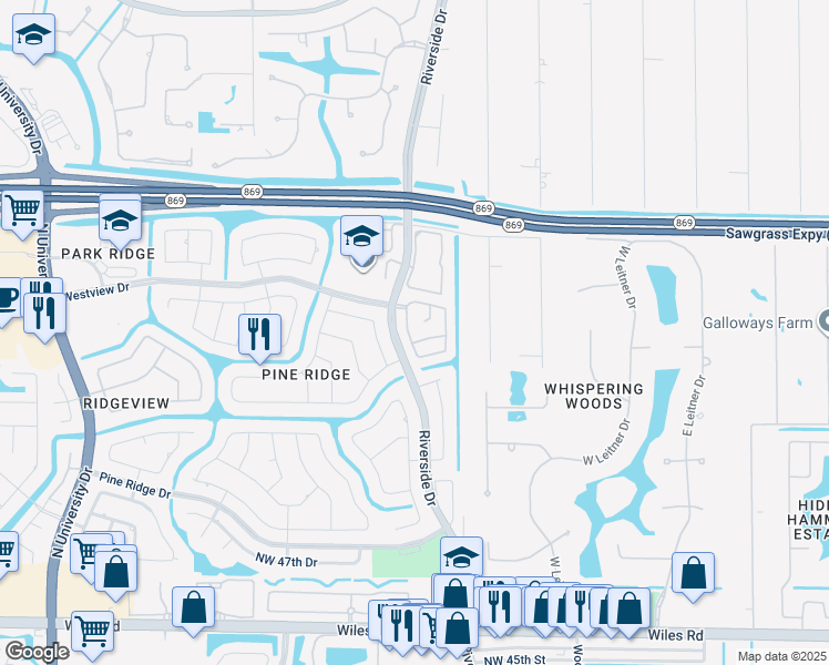 map of restaurants, bars, coffee shops, grocery stores, and more near 5333 Pine Circle in Coral Springs