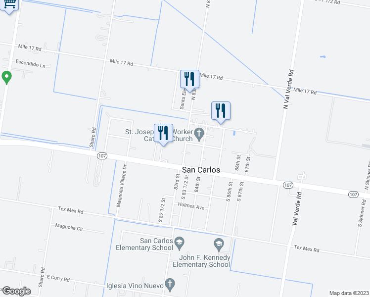 map of restaurants, bars, coffee shops, grocery stores, and more near 505 North 83rd Street in Edinburg