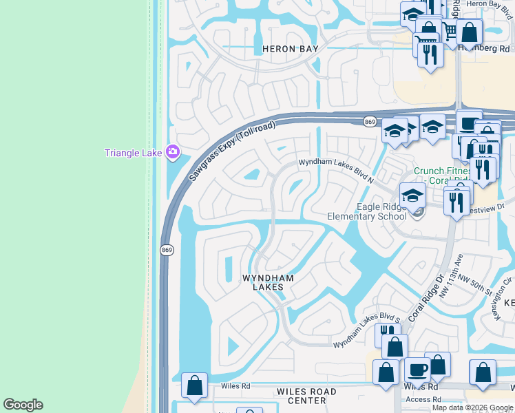 map of restaurants, bars, coffee shops, grocery stores, and more near 12341 Northwest 54th Court in Tamarac