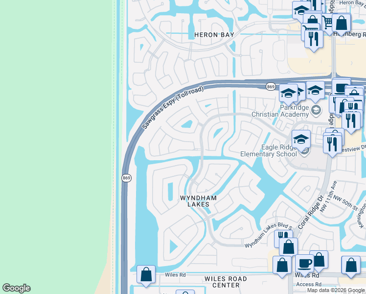 map of restaurants, bars, coffee shops, grocery stores, and more near 12341 Northwest 54th Court in Tamarac