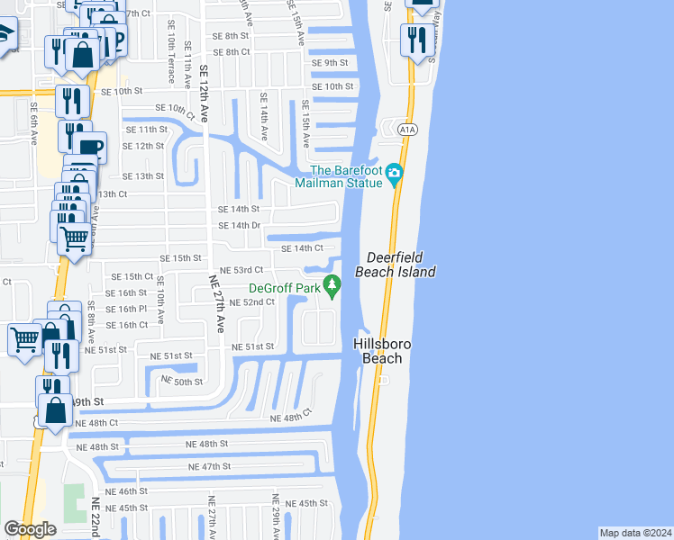 map of restaurants, bars, coffee shops, grocery stores, and more near 1560 Southeast 14th Court in Deerfield Beach