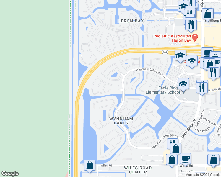 map of restaurants, bars, coffee shops, grocery stores, and more near 12341 Northwest 54th Court in Tamarac