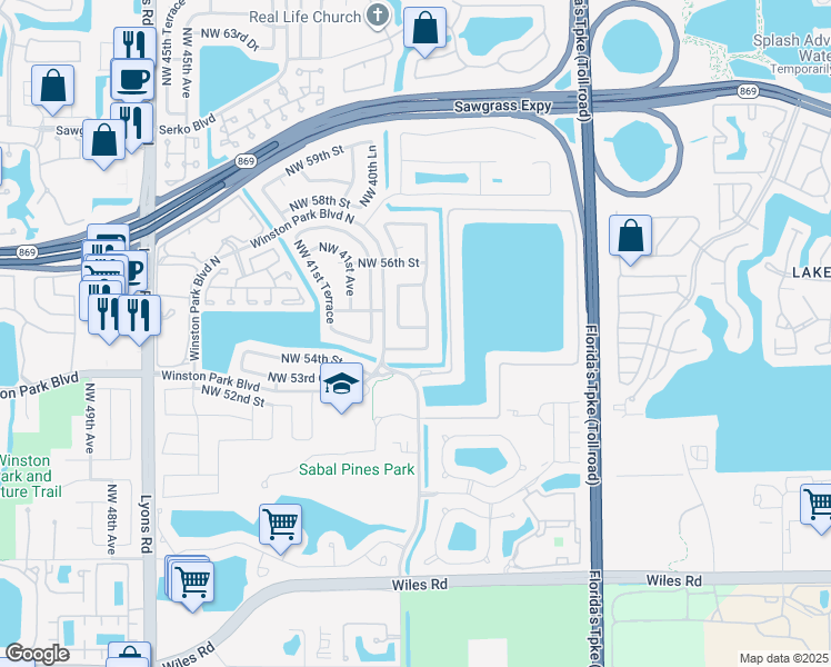 map of restaurants, bars, coffee shops, grocery stores, and more near 3912 Northwest 55th Street in Coconut Creek