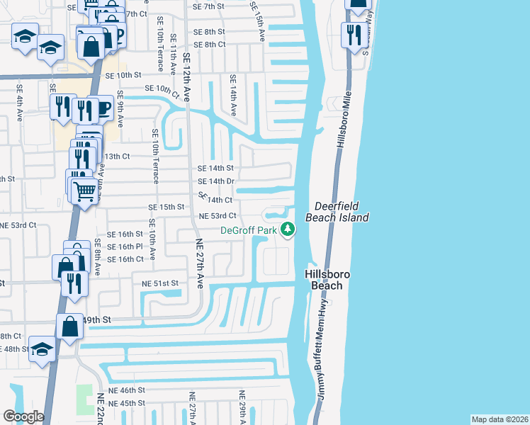 map of restaurants, bars, coffee shops, grocery stores, and more near 1520 Southeast 14th Court in Deerfield Beach