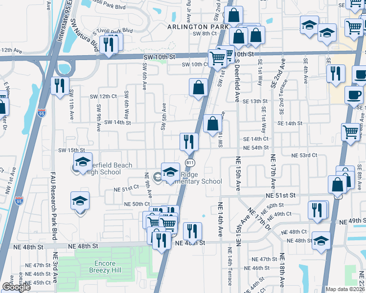 map of restaurants, bars, coffee shops, grocery stores, and more near 1460 Southwest 4th Terrace in Deerfield Beach
