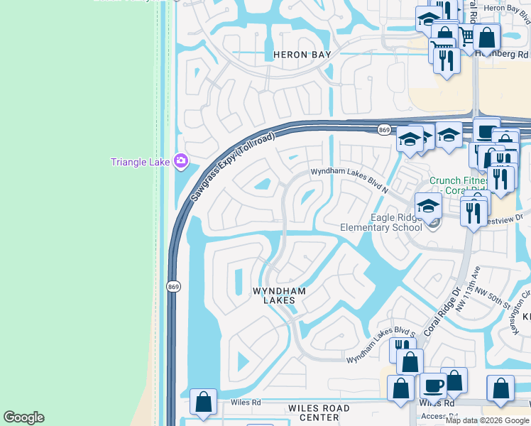 map of restaurants, bars, coffee shops, grocery stores, and more near 12322 Northwest 54th Court in Coral Springs