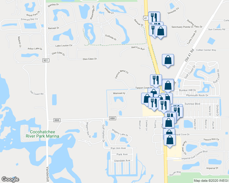 map of restaurants, bars, coffee shops, grocery stores, and more near 725 Mainsail Place in Naples