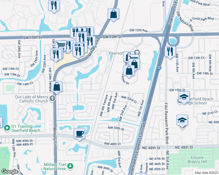 map of restaurants, bars, coffee shops, grocery stores, and more near 1407 West Newport Center Drive in Deerfield Beach