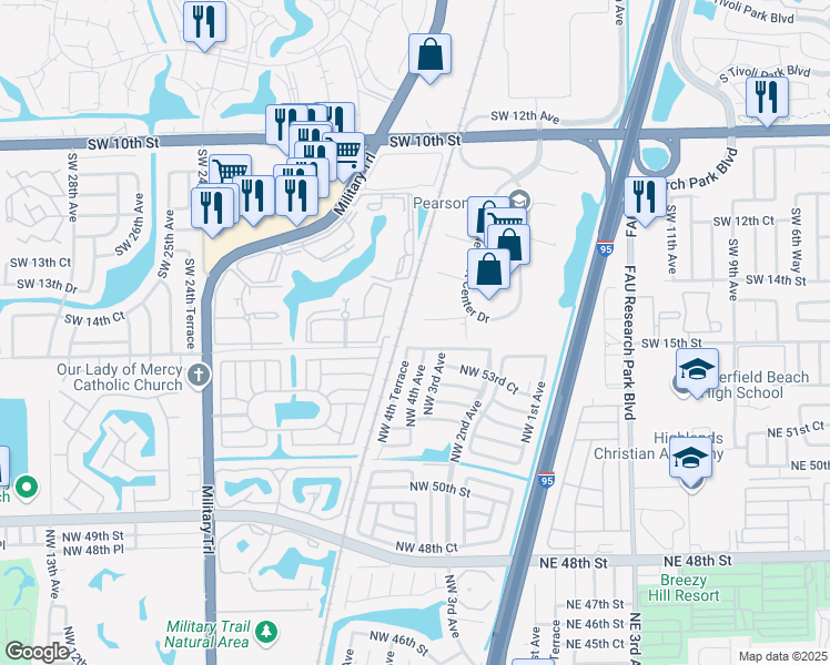 map of restaurants, bars, coffee shops, grocery stores, and more near 1407 West Newport Center Drive in Deerfield Beach
