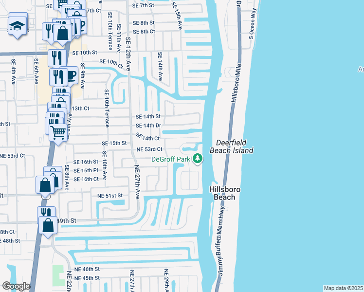 map of restaurants, bars, coffee shops, grocery stores, and more near 1520 Southeast 14th Court in Deerfield Beach