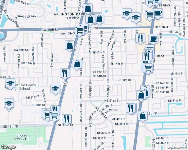 map of restaurants, bars, coffee shops, grocery stores, and more near 6 Southeast 14th Court in Deerfield Beach