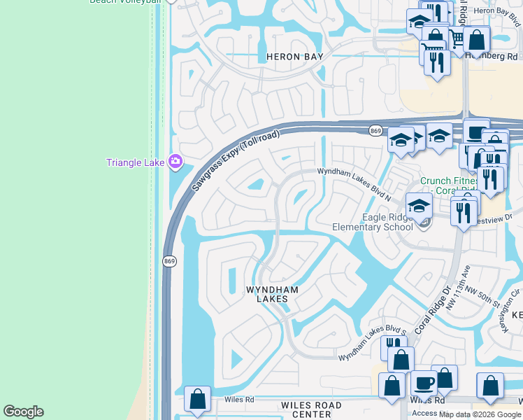 map of restaurants, bars, coffee shops, grocery stores, and more near 12341 Northwest 54th Court in Tamarac