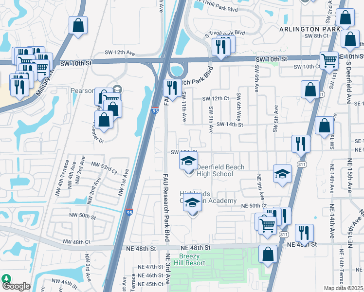 map of restaurants, bars, coffee shops, grocery stores, and more near 1107 Southwest 15th Street in Deerfield Beach