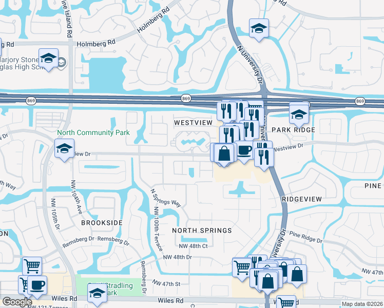 map of restaurants, bars, coffee shops, grocery stores, and more near Citation Way in Coral Springs