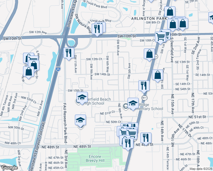 map of restaurants, bars, coffee shops, grocery stores, and more near 1451 Southwest 6th Way in Deerfield Beach