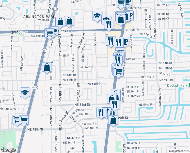 map of restaurants, bars, coffee shops, grocery stores, and more near 1479 Southeast 4th Avenue in Deerfield Beach