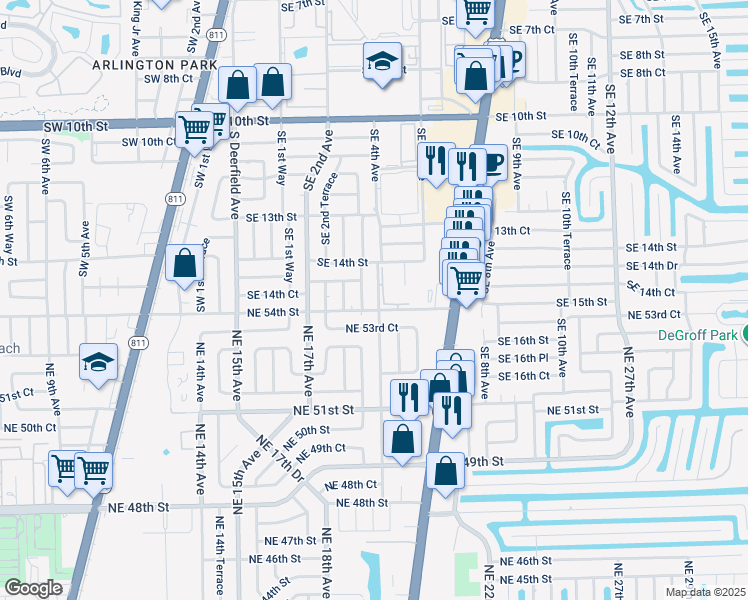 map of restaurants, bars, coffee shops, grocery stores, and more near 1479 Southeast 4th Avenue in Deerfield Beach