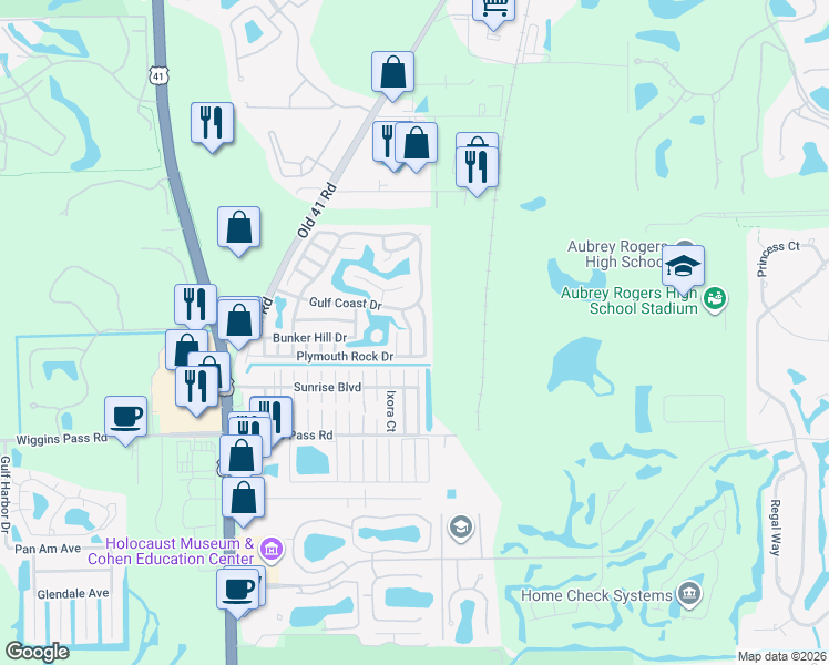 map of restaurants, bars, coffee shops, grocery stores, and more near 1039 Bull Run Drive in Naples