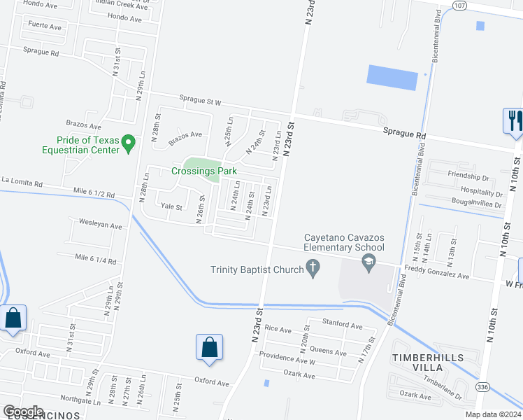 map of restaurants, bars, coffee shops, grocery stores, and more near 10307 N 23rd Ln in McAllen