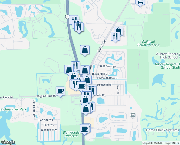 map of restaurants, bars, coffee shops, grocery stores, and more near 812 Bunker Hill Drive in Naples