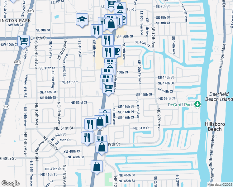 map of restaurants, bars, coffee shops, grocery stores, and more near 805 Southeast 15th Street in Deerfield Beach