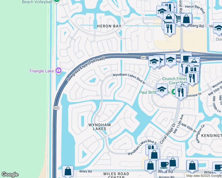 map of restaurants, bars, coffee shops, grocery stores, and more near 5354 Northwest 121st Avenue in Coral Springs