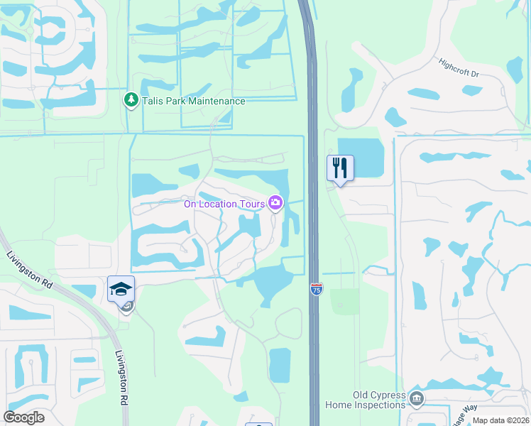 map of restaurants, bars, coffee shops, grocery stores, and more near 5912 3 Iron Drive in Naples