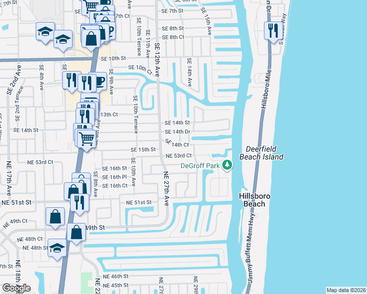 map of restaurants, bars, coffee shops, grocery stores, and more near 1312 Southeast 14th Court in Deerfield Beach