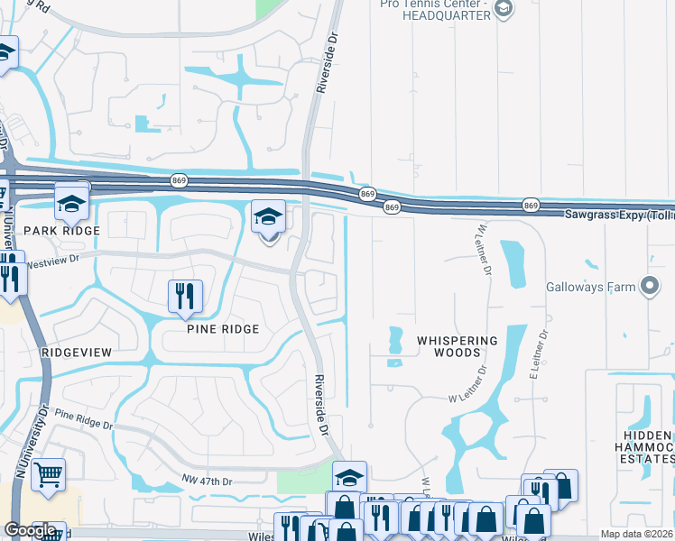 map of restaurants, bars, coffee shops, grocery stores, and more near 5511 Pine Circle in Coral Springs