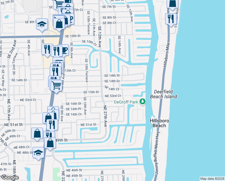 map of restaurants, bars, coffee shops, grocery stores, and more near 1312 Southeast 14th Court in Deerfield Beach