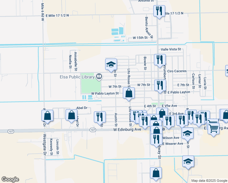 map of restaurants, bars, coffee shops, grocery stores, and more near 500 West Pablo Layton Street in Weslaco