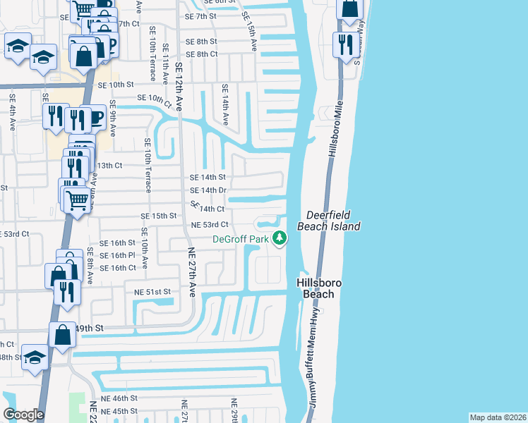 map of restaurants, bars, coffee shops, grocery stores, and more near 1520 Southeast 14th Court in Deerfield Beach