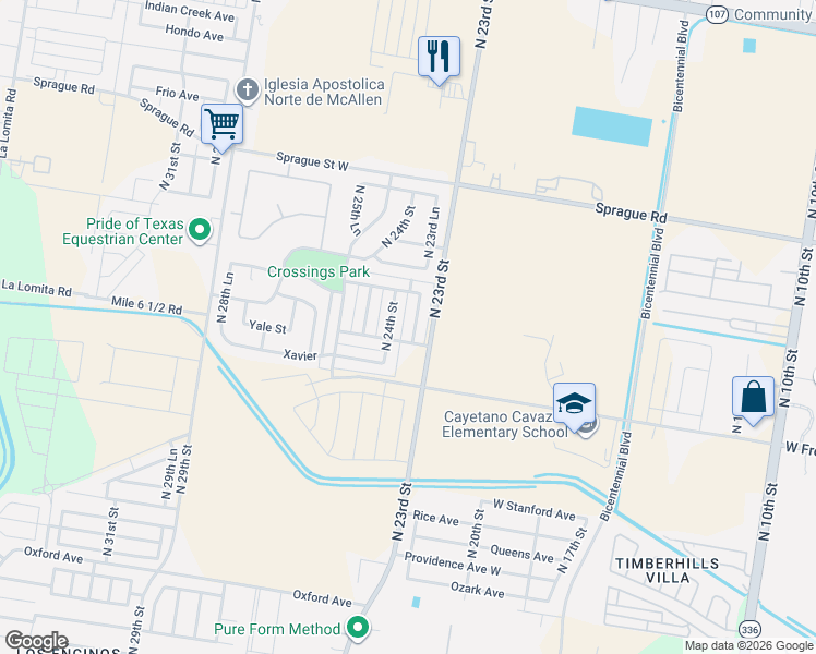 map of restaurants, bars, coffee shops, grocery stores, and more near 10307 North 23rd Lane in McAllen