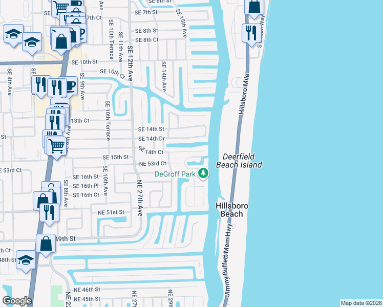 map of restaurants, bars, coffee shops, grocery stores, and more near 1520 Southeast 14th Court in Deerfield Beach