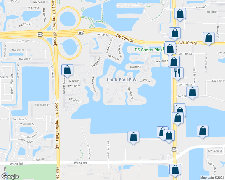 map of restaurants, bars, coffee shops, grocery stores, and more near 1511 Congressional Way in Deerfield Beach