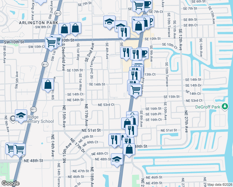 map of restaurants, bars, coffee shops, grocery stores, and more near 1428 Southeast 4th Avenue in Deerfield Beach
