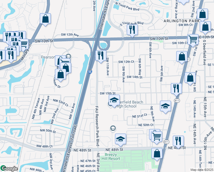 map of restaurants, bars, coffee shops, grocery stores, and more near 1107 Southwest 15th Street in Deerfield Beach