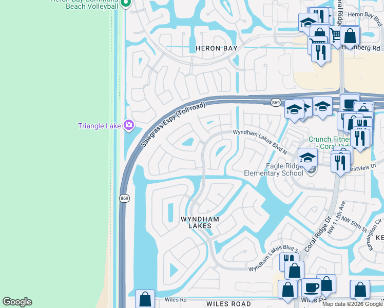 map of restaurants, bars, coffee shops, grocery stores, and more near 12341 Northwest 54th Court in Tamarac