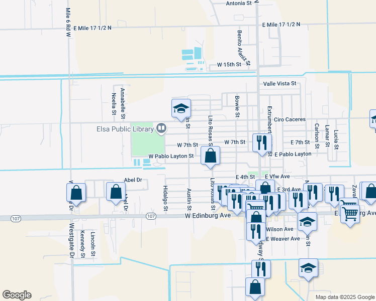 map of restaurants, bars, coffee shops, grocery stores, and more near 500 West Pablo Layton Street in Weslaco